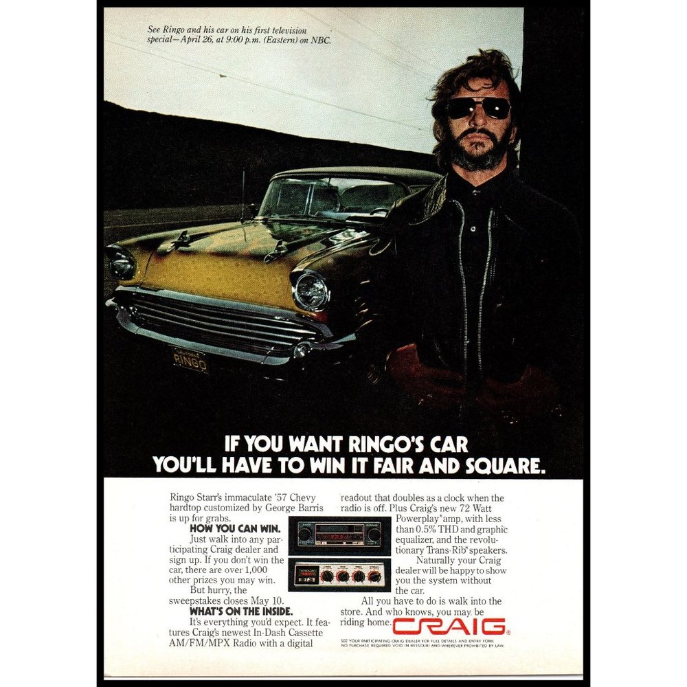 1978 Craig Car Stereo Vintage Print Ad The Beatles Ringo Star Classic Wall Art